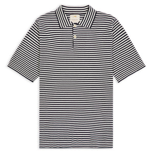 Burrows & Hare Cashmere Short Sleeve Polo - Stripe Navy
