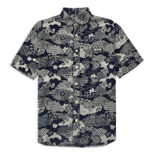 A.B.C.L. Quadro Short Sleeve Shirt - Japanese Print Dark Navy