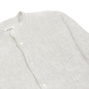 Hartford Premium Grandad Linen Stripe Shirt - Army